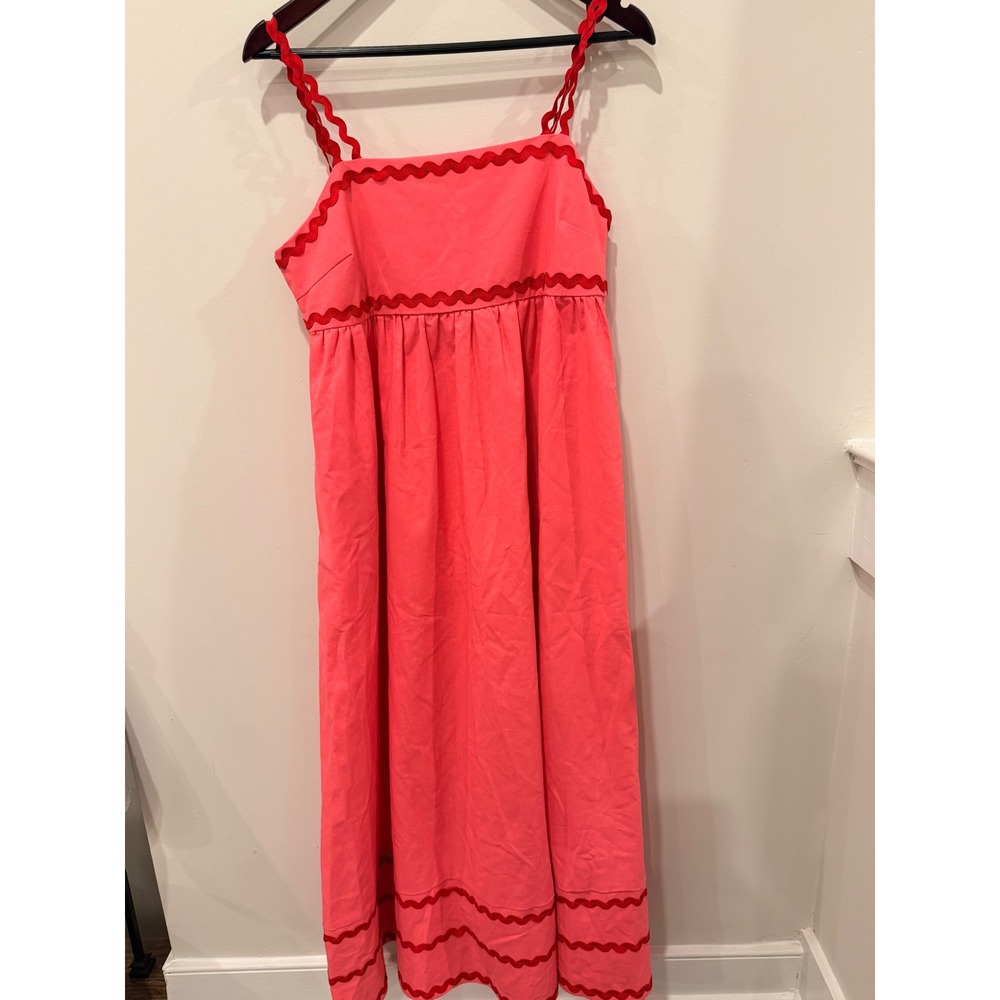 TCEC Coral Pink Ric Rac Trim Midi Dress Kentucky Derby Large Strappy Summer